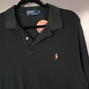 Polo Ralph Lauren Vintage Long Sleeve Black Rugby Collar Shirt Large Cotton Pony